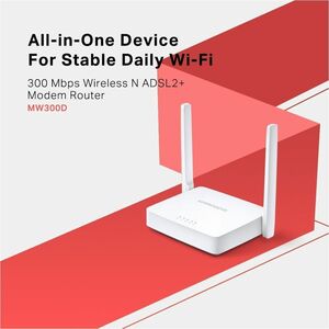 Modem/Router wireless Mercusys MW300D - Wi-Fi 4 - IEEE 802.11b/g/n - Ethernet, ADSL2+, ADSL2, ADSL - Mono banda - 2,40 GHz