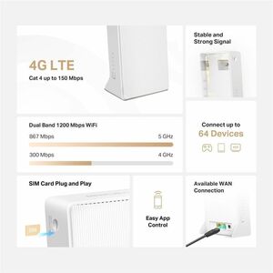 Modem/Router wireless Mercusys MB130-4G - Wi-Fi 5 - IEEE 802.11b/g/n/ac - 1 SIM - Ethernet, Cellulare - 4G - UMTS 2100, UM