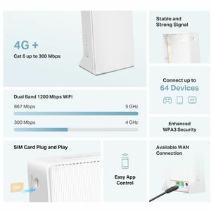 Modem/Router wireless TP-Link MB230-4G - Wi-Fi 5 - IEEE 802.11b/g/n/ac - 1 SIM - Cellulare, Ethernet - 4G+ - LTE 2100, LTE