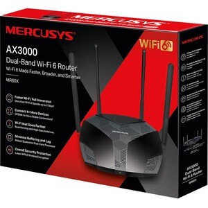 Router wireless Mercusys MR80X - Wi-Fi 6 - IEEE 802.11 a/b/g/n/ac/ax - Ethernet - Dual Band - 2,40 GHz ISM band - 5 GHz Ba