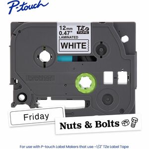 Brother Genuine P-touch TZe231 BK on WHT Label Tape, Laminated, 12mmX8m - 15/32" (12 mm) Width - White - Laminated - Water