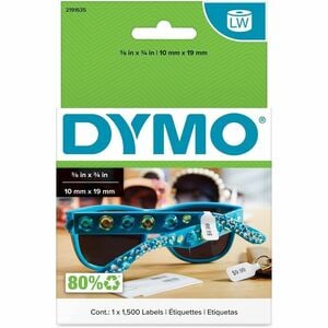 Schmucketikett Dymo - 10 mm Breite x 19 mm Länge - Rolle - Weiß - Papier - 1500 / Rolle - 1500 Gesamtzahl Etikett(en)