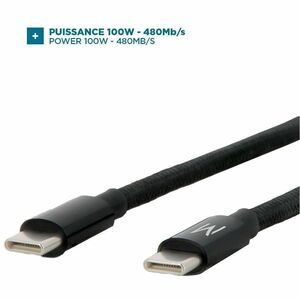 Câble pour transfert de données MOBILIS - 1 m USB-C - Cable for Smartphone, Ordinateur Portable, Tablette - 480 Mbit/s - Noir