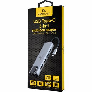 Docking station Cablexpert USB Type-C - Compatibilita carica - 4K @30Hz, 4K UHD, 4K - 3840 x 2160 - 2 x Porte USB - 1 x US