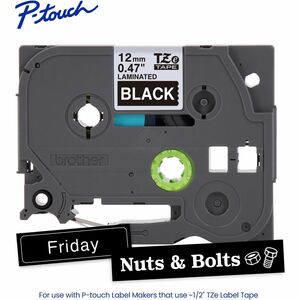 Brother Genuine P-touch TZe335 WHT on BK Label Tape, Laminated, 12mmX8m - 15/32" (12 mm) Width - Black - Laminated - Water