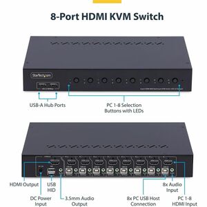 StarTech.com KVM-Switchbox - TAA-konform - 4K - 3840 x 2160 - 12 x USB - USB 2.0 - 9 x HDMI - 1U - Rackmount
