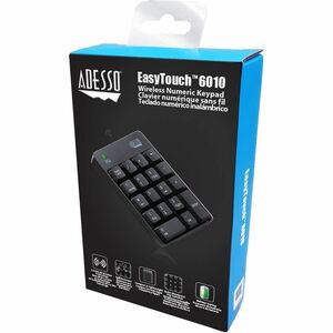 Adesso WKB-6010UB Keypad - Wireless Connectivity - USB Interface - English (US) - Black - Membrane Keyswitch - RF - 9.14 m