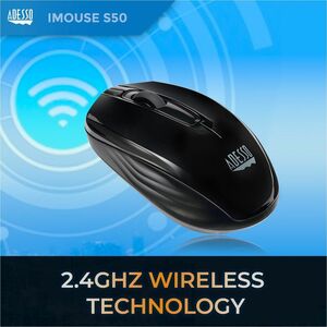 Adesso iMouse S50 Travel Mouse - Radio Frequency - USB - Optical - 3 Button(s) - Black - Wireless - 9.14 m - 2.40 GHz - 12