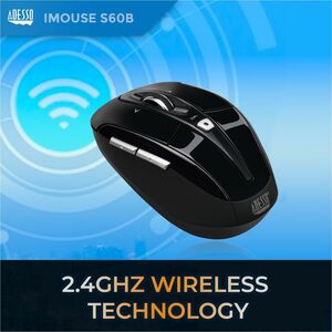 Adesso iMouse S60B Mouse - Radio Frequency - USB - Optical - 6 Button(s) - Black - Wireless - 9.14 m - 2.40 GHz - 1600 dpi