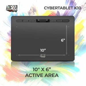 Adesso CyberTablet K10 Graphics Tablet - 5080 lpi - Cable - Black - 254 mm x 152.40 mm Active Area - 8192 Pressure Level -