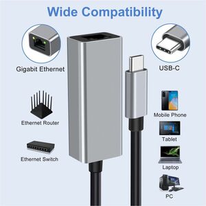 Adesso AUH-5000 Gigabit Ethernet Adapter for Mac, Notebook, Desktop Computer, Tablet, Smartphone, Switch, iPhone - 1000Bas