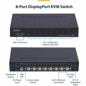 StarTech.com KVM Switchbox - TAA Compliant - 4K - 3840 x 2160 - 12 x USB - USB 2.0 - 9 x DisplayPort - 1U - Rack-mountable