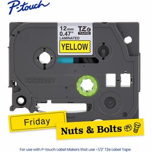Brother Genuine P-touch TZe631 BK on YL Label Tape, Laminated, 12mmX8m - 15/32" (12 mm) Width - Yellow - Laminated - Water