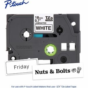 Brother Genuine P-touch TZe241 BK on WHT Label Tape, Laminated, 18mmX8m - 45/64" (18 mm) Width - White - Laminated - Water