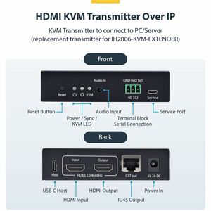 StarTech.com KVM Extender Transmitter - Wired - 4K - 3840 x 2160 Maximum Video Resolution - 1 x Network (RJ-45) - 2 x USB 