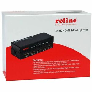 Roline 4-way HDMI Splitter for Blu-ray Player, PC, Notebook, Monitor, Television, Projector - Black - 3840 x 2160 - 1 x HD