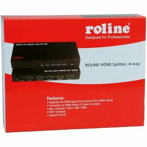 Roline 4-way HDMI Splitter - Black - 1920 x 1200 - 1 x HDMI In - 4 x HDMI Out