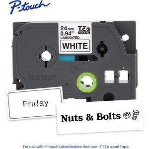 Brother Genuine P-touch TZe251 BK on WHT Label Tape, Laminated, 24mmX8m - 15/16" (24 mm) Width - White - Laminated - Water
