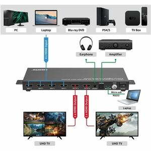 Value Audio/Video Switchbox - Cable - 3840 x 2160 - 4K - 2160p - 4 Input Device - 2 Display - Projector, TV - 1 x USB - 4 