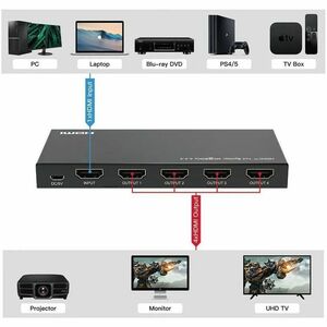 Value 4-way HDMI Splitter - Black - 3840 x 2160 - 1 x HDMI In - 4 x HDMI Out