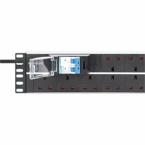 19" 2U PDU 15-way UK, With 2P air breaker, Rackmount, Power Distribution Unit, UK 3-pin outlets, 3m power cord, output - B