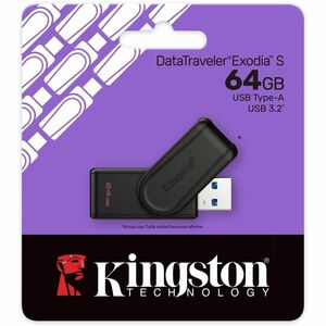 Kingston DataTraveler Exodia S USB Flash Drive - 64 GB - USB 3.2 (Gen 1) - Black - 1
