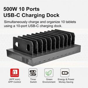 4XEM 10-Port USB-C Desktop Charging Station - 350W Total, 35W Fast Charging per Port - 350 W - 4.90 ft Cable - 120 V AC, 2
