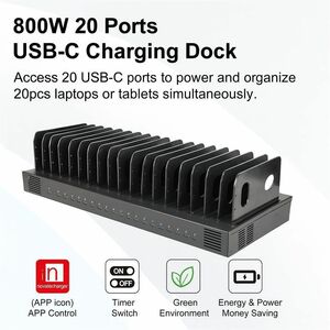 4XEM 20-Port USB-C Desktop Charging Station - 800W Total, 35W Fast Charging per Port - 800 W - 4.90 ft Cable - 120 V AC, 2