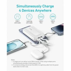 Cargador portátil ANKER - Blanco - 10000mAh - 30W - Conector USB Tipo-C - 1 x USB - Compacto - Blanco