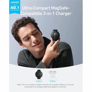 ANKER MagGo A2557 Cargador por inducción - Negro - Para AirPod, iPhone, Smartwatch, Auricular, Smartphone - 12 V Entrada -