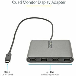 StarTech.com Video Adapter - 1 Each - TAA Compliant - 1 x 24-pin Type C USB 3.0 USB Male - 4 x HDMI Digital Audio/Video Fe