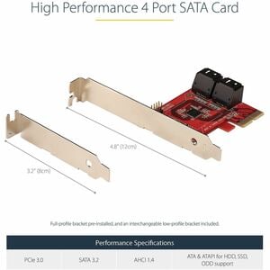 StarTech.com SATA Controller - Serial ATA/600 - PCI Express 3.0 x4 - Plug-in Card - 4 Total SATA Port(s) - 4 SATA Port(s) 