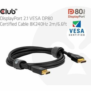 Club 3D DisplayPort 2.1 VESA DP80 Certified Cable 8K240Hz 2m/6.56ft - 6.56 ft DisplayPort A/V Cable for PC, Notebook, Moni