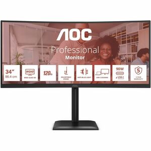 AOC CU34E4CV 34" Class UW-QHD Curved Screen LED Monitor - 21:9 - Black - 86.4 cm (34") Viewable - Vertical Alignment (VA) 