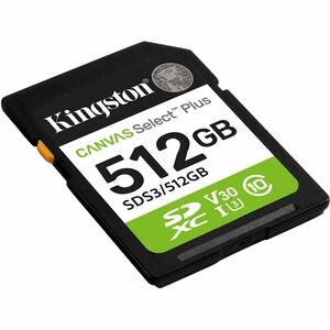 Kingston Canvas Select Plus 512 GB Class 10/UHS-I (U3) V10 SDXC - 1 - 150 MB/s Read - Lifetime Warranty