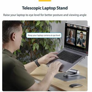 StarTech.com Height Adjustable Notebook Stand - 4.99 kg Load Capacity - 7.9 cm Height x 23.1 cm Width - Desk, Desktop - Si