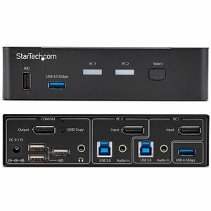StarTech.com KVM Switchbox - TAA Compliant - 2 Computer(s) - 4K - 3840 x 2160 - 8 x USB - USB 2.0 - 3 x DisplayPort
