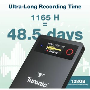 Turonic L813 AI Voice Recorder with AI Technology - 128GB, USB-C, Dual Mics, Noise Canceling, Transcription, File Security