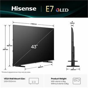 Hisense E7Q 43E79Q. Dimensioni diagonale schermo: 109,2 cm (43"), Risoluzione del display: 3840 x 2160 Pixel, Tipologia HD