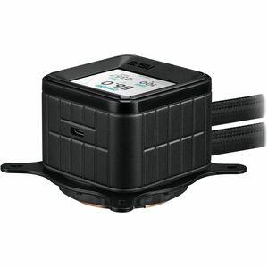 ASUS Prime LC ARGB LCD all-in-one CPU liquid cooler with sharp screen showcasing CPU & GPU information with different back