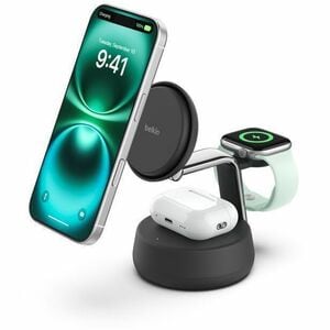 Belkin UltraCharge Pro Induction Charger - Charcoal - For Qi2-enabled Device, AirPod, Smartwatch, Smartphone, iPhone - 30 