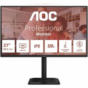 Moniteur LED AOC Q27E4U 27" Classe WQHD - Noir - 68,6 cm (27") Viewable - Technologie IPS - WLED Rétroéclairage - Résoluti