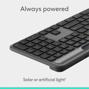 Logitech Signature Slim Solar+ keyboard for Mac, solar and artificial light powered, durable battery that lasts up to 10 y