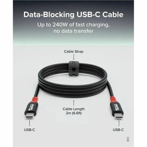 Plugable USB C to USB C Cable, Data Blocker Charge Only Cable (2m/6.6ft): 240W Safe Fast Charging - for MacBook, iPhone 15