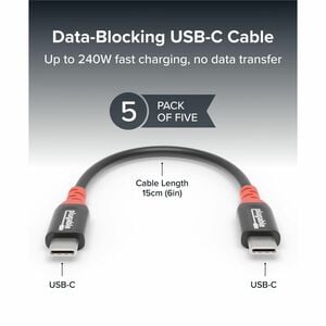 Plugable USB C to USB C Cable, Data Blocker Charge Only Cable 6in (Pack of 5): 240W Safe Charging - for MacBook Pro, iPhon