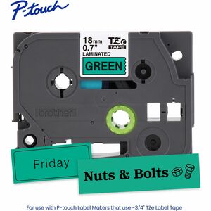 Brother P-touch Cinta para etiquetas - 18mm Ancho - Verde - Laminada - duradero, Resistente a la abrasión, Resistente a su