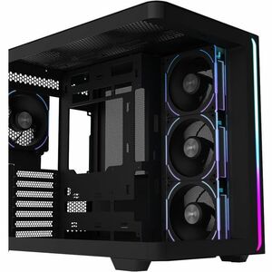 M580PLUS ATX Mid Tower Gaming Computer Case (Black) - ATX, Micro ATX, ITX - 270° Panoramic Curved Glass - Digital Display 