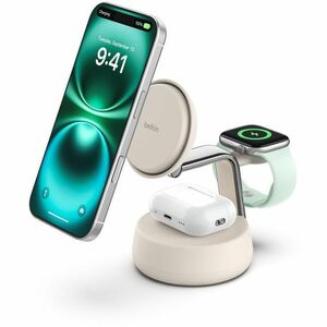 Belkin UltraCharge Pro Induktionsladegerät - Sand - für iPhone, Smartwatch, AirPod, Smartphone, Qi2-fähiges Gerät - Eingan