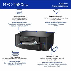 Brother MFC-T580DW Wired & Wireless INKvestment Tank Inkjet Multifunction Printer - Color - Copier/Printer/Scanner - 16 pp