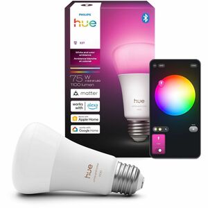 Philips Hue Color 75W Bulb - 75 W - 1100 lm - White, White Ambiance Light Color - E26 Base - 25000 Hour - 20000°K Color Te